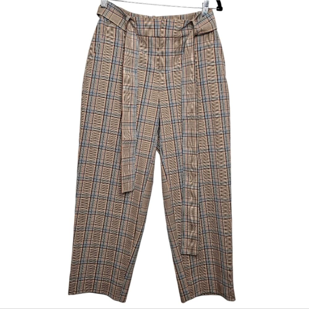 A New Day Plaid High Rise Tie Waist Stretch Paints with Tapered Ankles Size 4 - Picture 4 of 9